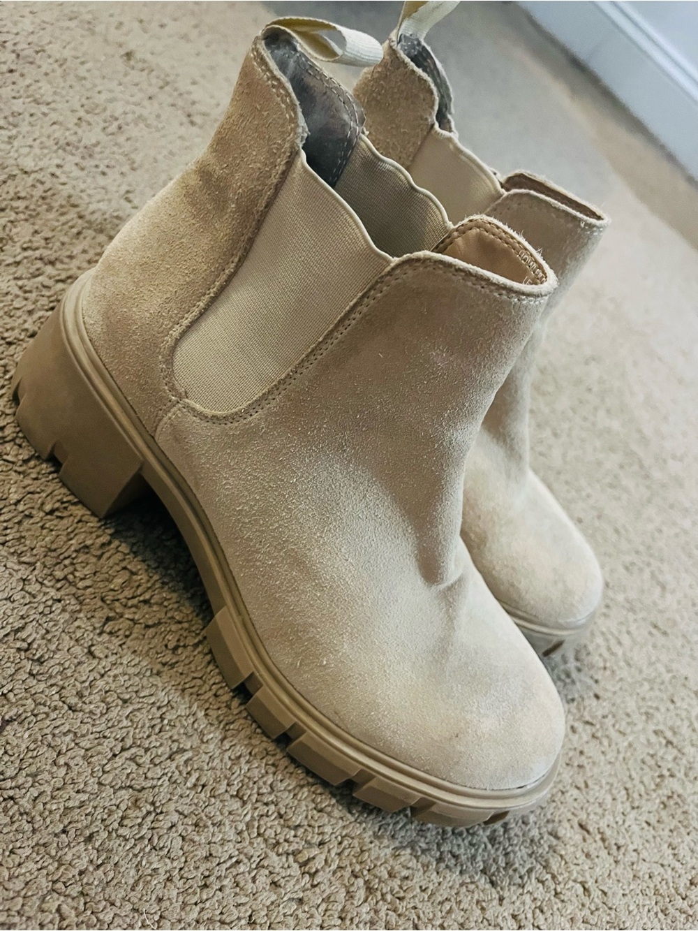 Steve Madden Beige Suede Chelsea Lug Booties